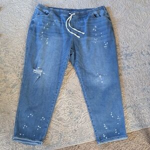 Lane Bryant Sz22 Pull-On Boyfriend Jean - Medium Wash With Bleach Detail